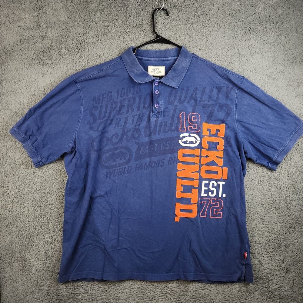 Vintage Ecko Unltd Polo Shirt Mens 3XB Blue Cotton Y2K Short Sleeve Streetwear